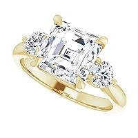 10K Solid Yellow Gold Handmade Engagement Ring 3 CT Asscher Cut Moissanite Diamond Solitaire Wedding/Bridal Rings for Women/Her Proposes Ring