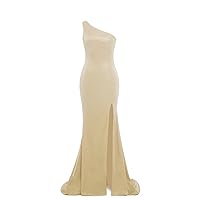 Long One Shoulder Glitter Prom Dresses Mermaid Slit Strappy Back Formal Bridesmaid Dresses for Women