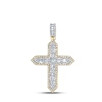Jewels By Lux 10K Yellow Gold Mens Baguette Diamond Cross Charm Pendant 1 Cttw