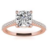 18K Solid Rose Gold Handmade Engagement Ring 1.00 CT Cushion Cut Moissanite Diamond Solitaire Wedding/Bridal Ring for Women/Her Best Rings