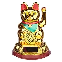 CAT196 Maneki Neko Golden Lucky Waving Cat Solar Pal