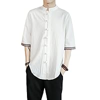 Summer Men's Short-Sleeve T-Shirt, Chinese Style, Casual Retro Top(White,2XL)