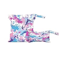 Pardick 2 Set Camo Texture Wet Dry Bags for Baby Cloth Diapers Waterproof Reusable Storage Bag for Travel,Beach,Pool,Daycare,Stroller,Gym,Laundry,Dirty Clothes,Swimsuits, Colorful Camouflage Wet Bag