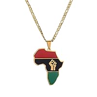 Africa Map Fist Pendant Necklace - Retro Oil Drop Geometric Ethnic Style Unisex Couple Collarbone Chain Patriotic F