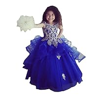 2024 Modest Gold Embroidered Off Shoulder Flower Girls Pageant Prom Dresses for Toddler Infant Ball Gown