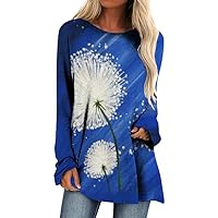 Women Casual Tunic Top to Wear with Leggings Crew Neck Long Sleeve Printed Pullover Henley Blouses Shirts Sweatshirt
