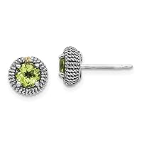 925 Sterling Silver With 14k Peridot Post Earrings Measures 13x7mm Wide Jewelry for Women