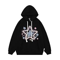 Funny Stars Embroidery Hoodie for Women Y2K Harajuku Couple Hooded Fluffy Sweatshirt