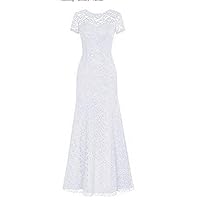 Long Lace Bridesmaid Dress Short Sleeve Mermaid Formal Evening Party Dress Gowns for Wedding