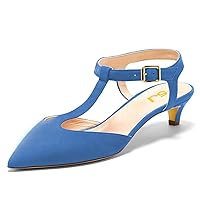 FSJ Women T-Strap Low Kitten Heels Pumps Pointed Toe Slingback Sandal Comfort Shoes Size 4-15 US