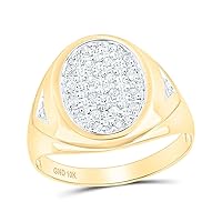 Jewels By Lux 10K Yellow Gold Mens Round Prong-set Diamond Oval Cluster Ring 1/4 Cttw, Mens Size: 7-13