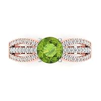 Clara Pucci 1.25 ct Round Cut Solitaire W/Accent Genuine Natural Peridot Wedding Promise Anniversary Bridal Accent Ring 18K 2 tone Gold