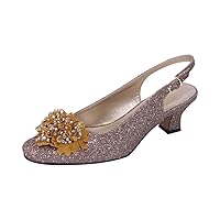 Floral Natalie Women Wide Width Dress Slingback Shoes with Bow