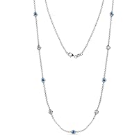 Blue Topaz & Natural Diamond by Yard 9 Station Necklace (SI2-I1, G-H) 2.50 ctw 14K White Gold
