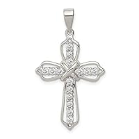 925 Sterling Silver Polished Open back CZ Cubic Zirconia Simulated Diamond Religious Faith Cross Pendant Necklace Measures 35x21mm Wide Jewelry for Women