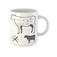 Coffee Mug Cow American Cuts of Beef Meat Butcher Diagram Cattle 11 Oz Ceramic Tea Cup Mugs Best Gift Or Souvenir For Family Friends Coworkers