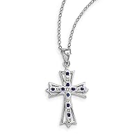 925 Sterling Silver Polished Spring Ring and Platinum Plated Dia. and Sapphire 18inch Religious Faith Cross Necklace Measures 19mm Wide Jewelry for Women