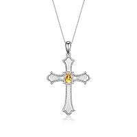 Rylos Cross Necklace with Gemstones, Diamonds & 18