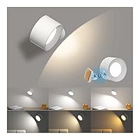 Battery Operated Wall Light, LED Lamp with 360°Adjustable Lighting Indoor Light 3 Color Modes Brightness Levels Touch Control, Mounted for Bedroom Reading Bedside-1Pack White