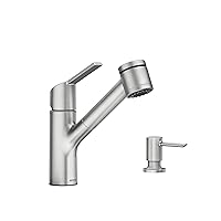 Moen Sombra Spot Resist Stainless Single-Handle Pull-Out Sprayer Kitchen Faucet with Soap Dispenser and Power Clean, 87701SRS