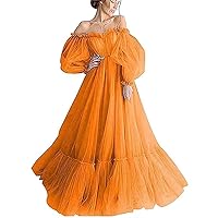 Long Puffy Sleeve Tulle Prom Dress Off Shoulder Ruffles Laces Applique Evening Gowns Ball Gowns for Women