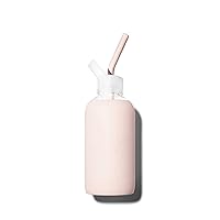 bkr Little Tutu Sip Kit Bundle - 16 oz/500ml Smooth Glass Water Bottle with Removable Silicone Sleeve and Carrying Loop + Set of 3 Soft Silicone Angled Straws + Straw Cap - Ballet Pale Peachy Pink