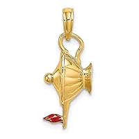 14k Gold 3 d Genie Lamp With Red Enamel Flame High Polish Charm Pendant Necklace Measures 25.77x9.58mm Wide 6.65mm Thick Jewelry Gifts for Women