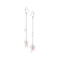 Rose quartz earrings-Long chain October birthstone-Handmade grape earrings-Dangling simple silver everyday hook earrings