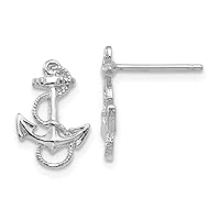 14k White Gold Nautical Ship Mariner Anchor With Rope Trim Post Earrings Measures 12mm long Jewelry Gifts for Women