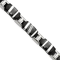 13mm Edward Mirell Black Titanium and 925 Sterling Silver Fold over Polished .10ctw Diamond Bracelet 8.5 Inch Jewelry for Women