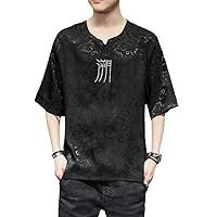 Dark Pattern Light Embroidery Short Sleeve Shirt Men's Slim Fit Business Leisure Half Sleeve V-Neck Shirt