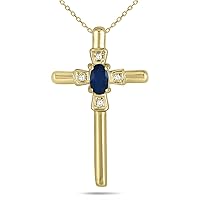 SZUL Genuine Gemstone And Diamond Cross Pendants in 10K Yellow Gold (Available in Emerald, Ruby and More)