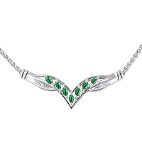 Rylos Marquise Emerald & Diamond Adjustable Necklace Set in Sterling Silver .925