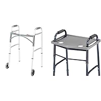 350lb Capacity Folding Walker Bundle with Tray and Cup Holders