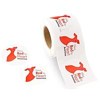 Wear Red for Heart Awareness Stickers- Red Dress Stickers for Adults & Kids - Red Ribbon Week Stickers - Red Ribbon Heart Disease Sticker - 1 Roll (250 Stickers)