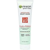 Garnier SkinActive Green Labs Hyalu-Melon Smoothing Milky Washable Cleanser with Hyaluronic Acid + Watermelon for Dehydrated Skin, Fine Lines, (Packaging May Vary), 4.4 FL Oz