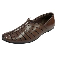 Punjabi Jutti for Mens Breathable Brown Fashion Loafers Sherwani Shoes Indian Flat Ethnic