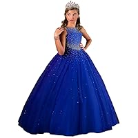Girls' Princess Tulle Beaded Straps Ball Gowns Flower Pageant Dresses