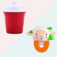 Lamb Baby Teether & Red Cup Living Baby Sippy Cup 8oz, Safe and Soothing Teether & Adorably Cute Sipper for Teething Infants, Babies, Toddlers & Kids- Perfect Gifting Combo