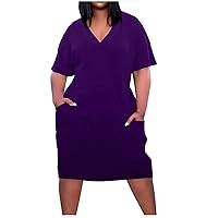 Women Short Sleeve Dress Loose Fit Oversized Dress for Women Vneck Beach Hawaiian Midi Fall Summer Dress 2024