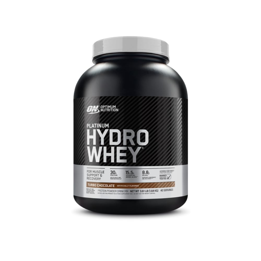 Optimum Nutrition Platinum Hydrowhey Protein Powder, 100% Hydrolyzed Whey Protein Isolate Powder, Flavor: Turbo Chocolate, 3.5 Pounds
