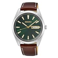 SEIKO Watch for Men - Essentials - with Day/Date Calendar, LumiBrite Hands and Markers, Leather Bracelet, 100m Water-Resistant