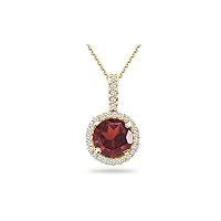 January Birthstone - Diamond Accented Garnet Solitaire Pendant AAA Round Shape in 14K Yellow Gold Available from 5mm - 9mm