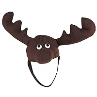 Dark Brown Plush Crazy Moose Hat with Antlers and Chin Strap