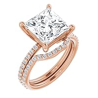 10K Solid Rose Gold Handmade Engagement Rings 4 CT Princess Cut Moissanite Diamond Solitaire Wedding/Bridal Ring Set for Wife/Her Promise Rings