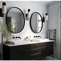 USHOWER 2-Pack Black Round Circle Bathroom Mirrors 24-inch for Wall Decor with Metal Frame, Bathroom Vanity Mirror, Entryway Mirror