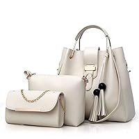 3Pcs Handbag Set for Women PU Leather Satchel Purse with Tassel and Crossbody Bag