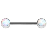 Body Candy Stainless Steel White Synthetic Opal Barbell Nipple Ring Set of 2 14 Gauge 5/8