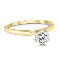 SZUL 3/8 Carat Round Diamond Solitaire Ring in 14K Yellow Gold