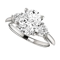 10K Solid White Gold Handmde Engagement Ring 3 CT Oval Cut Moissanite Diamond Solitaire Wedding/Bridal Ring for Women/Her Propose Rings